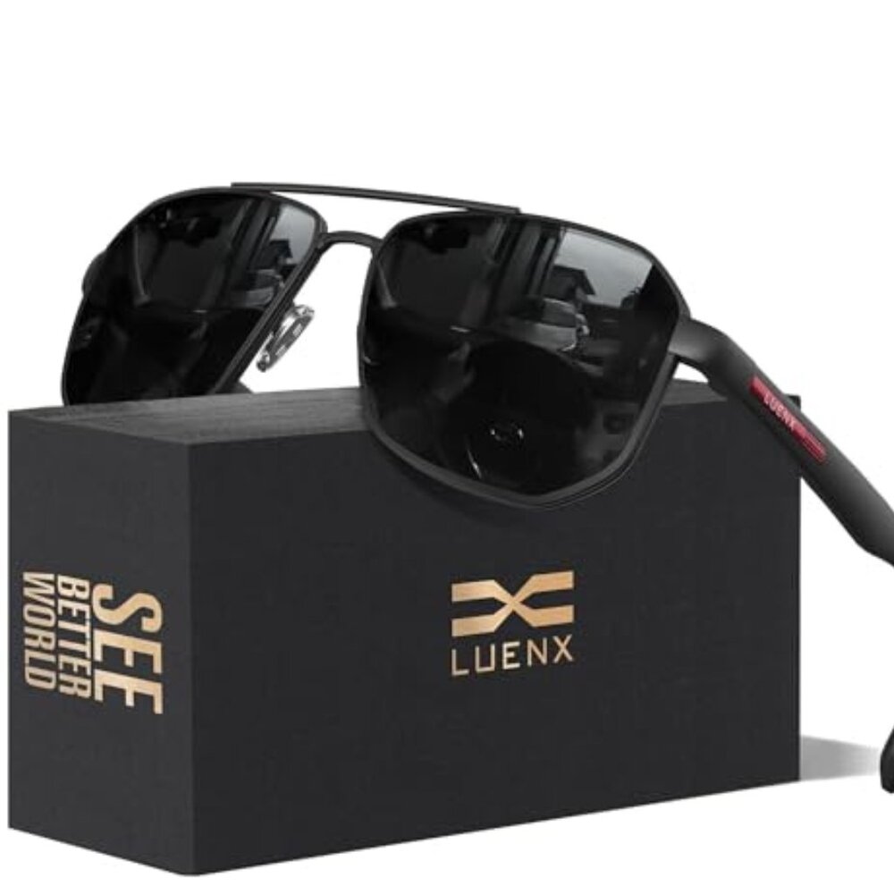 Aviator Sunglasses for‎ Men Square Polarized Polygon Lens